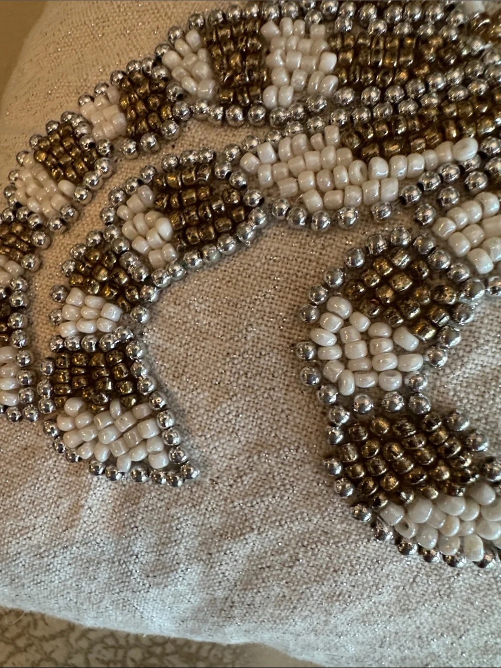 Beaded Crab Decorative Pillow - White and Gold